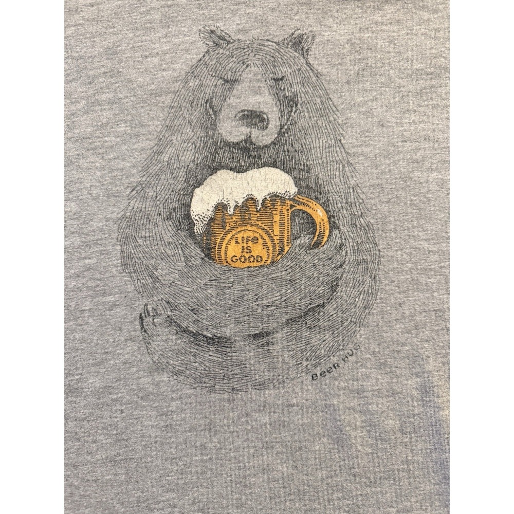 Life Is Good Bear Beer Graphic T Shirt Mens XL Gray Crusher Tee Casual